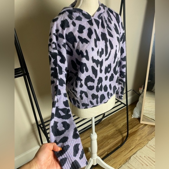 Skull Cashmere Purple & Black Carson Leopard Print Hoodie Sweater Size XS NEW - Picture 2 of 8